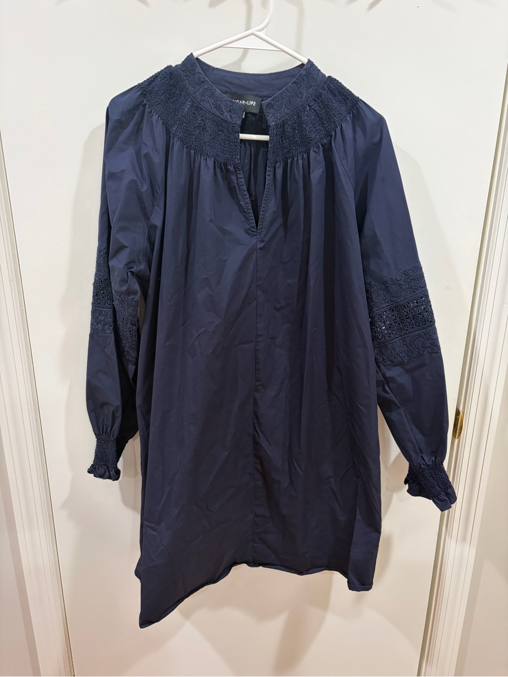 Sugar Lips Navy Smocked Long Sleeve Dress